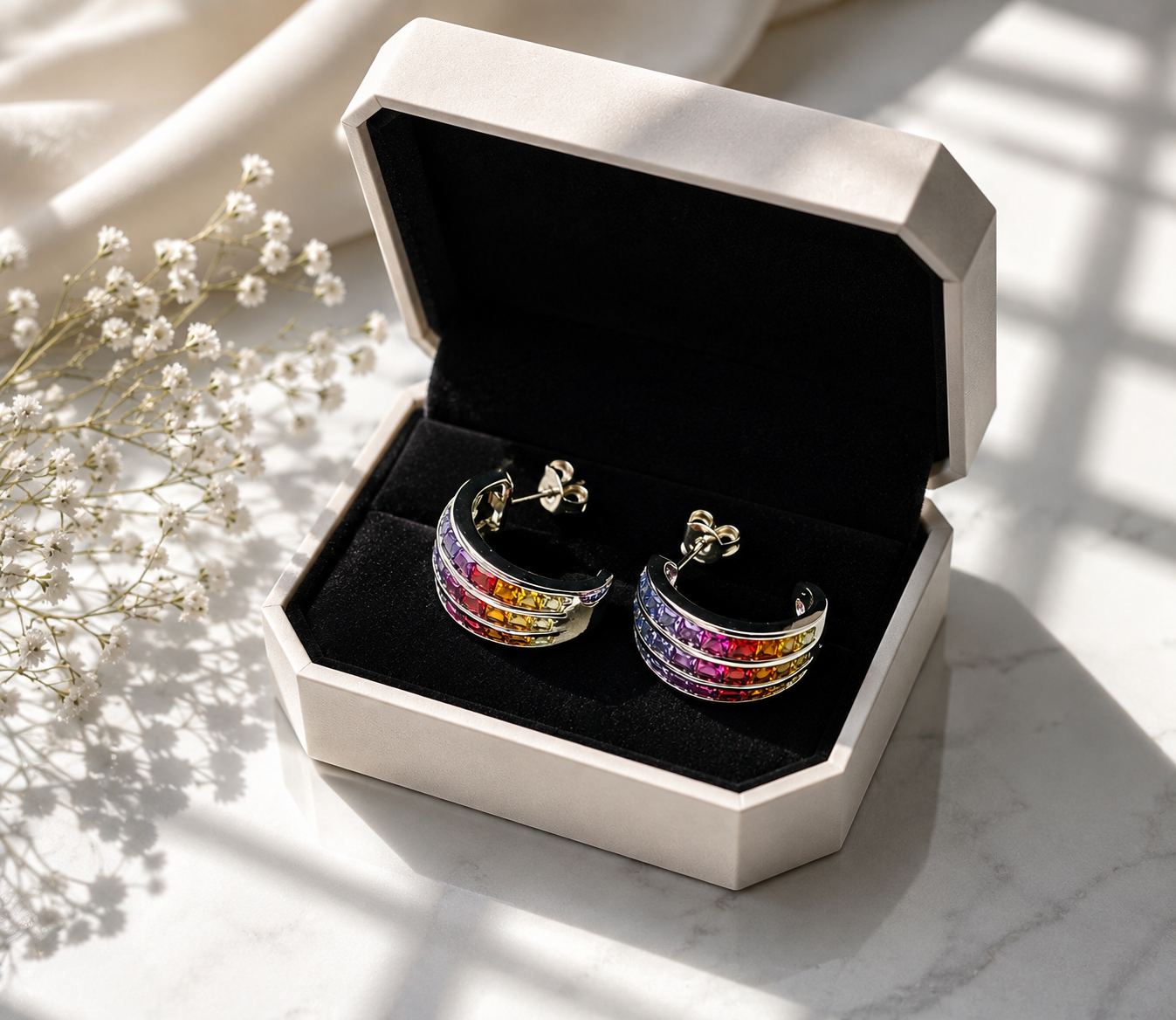 925 Silver Rainbow Cubic Zirconia Half Hoop Earrings for Women