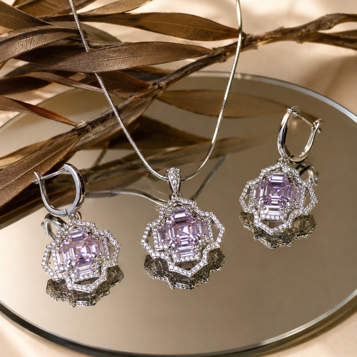 Halo Pink Designer Pendant without Chain for Women