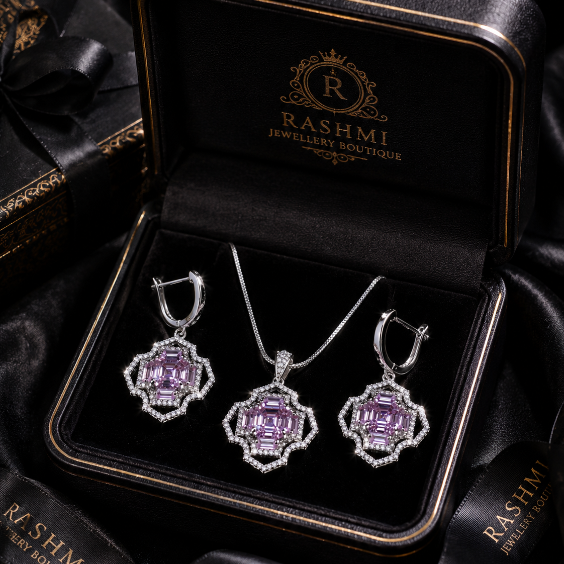 Halo Pink Designer Pendant without Chain for Women