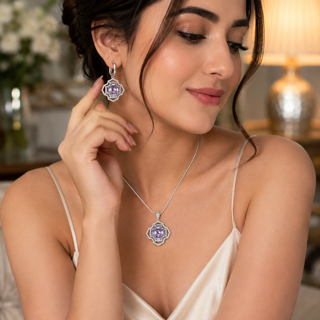 Halo Pink Designer Pendant without Chain for Women