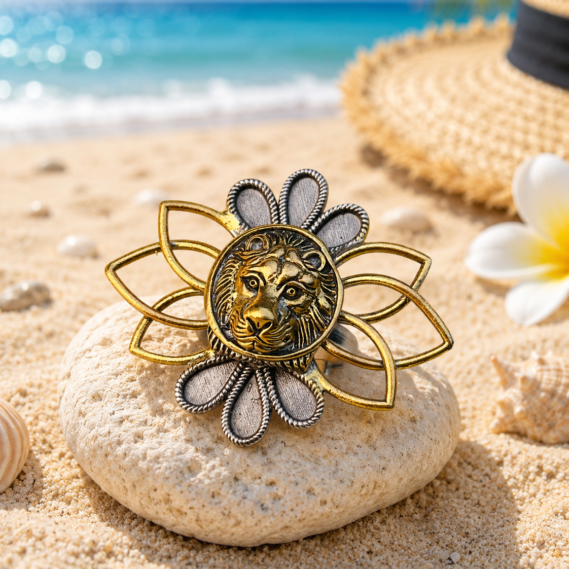 Dual-Tone Gold & Oxidized Adjustable Ring for Women
