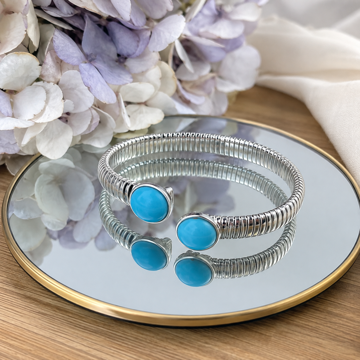 925 Sterling Silver Turquoise Open Cuff Bracelet