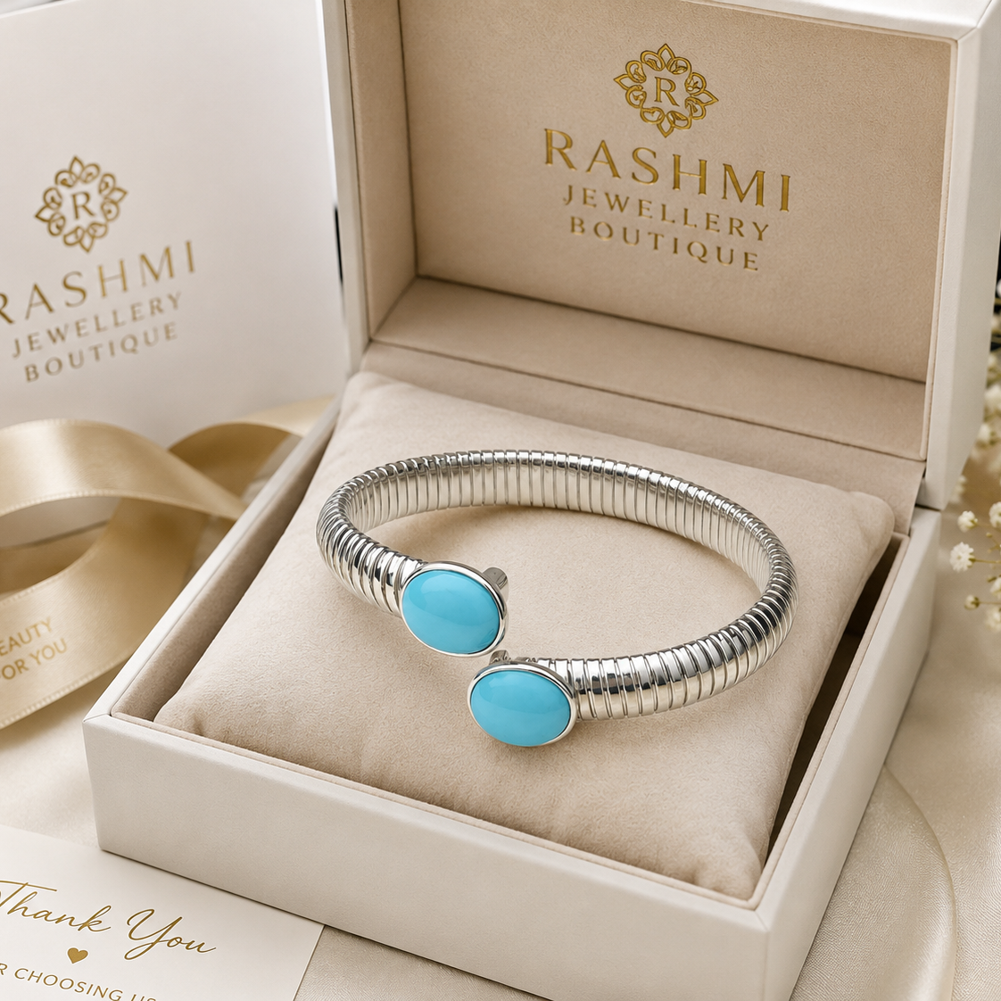 925 Sterling Silver Turquoise Open Cuff Bracelet