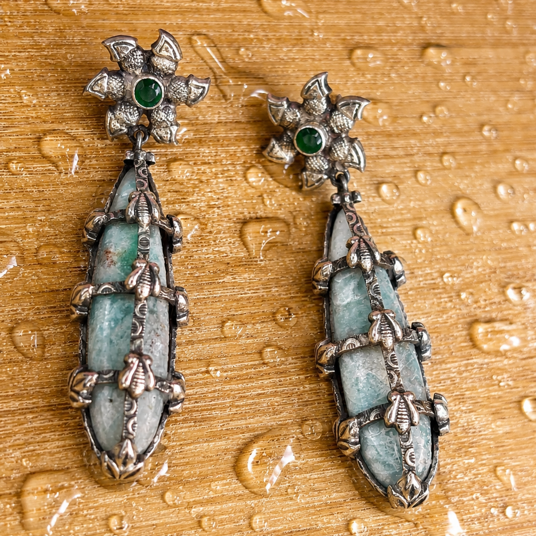 925 Silver Natural Amazonite Drop Earrings for Women