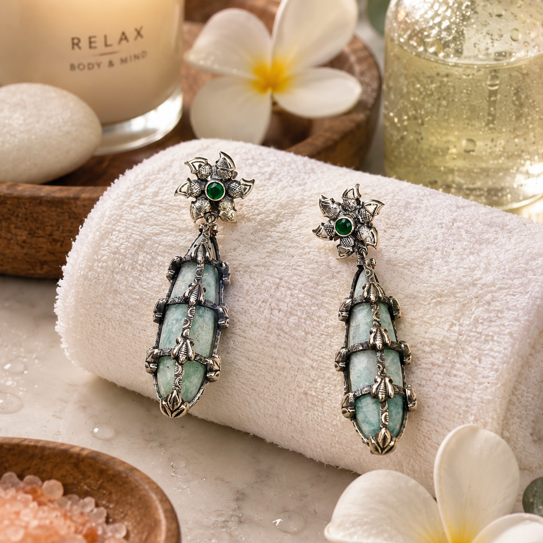 925 Silver Natural Amazonite Drop Earrings for Women