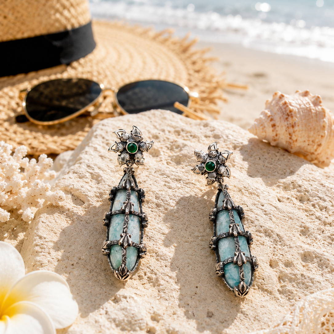 925 Silver Natural Amazonite Drop Earrings for Women