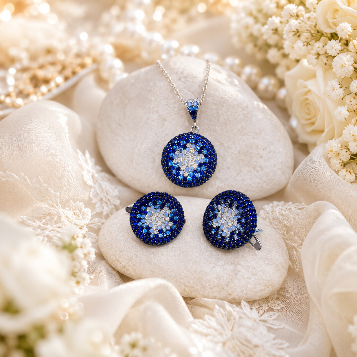 925 Sterling Silver Blue Evil Eye CZ Pendant (Without Chain)