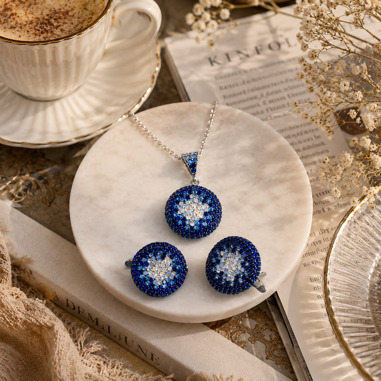 925 Sterling Silver Blue Evil Eye CZ Pendant (Without Chain)