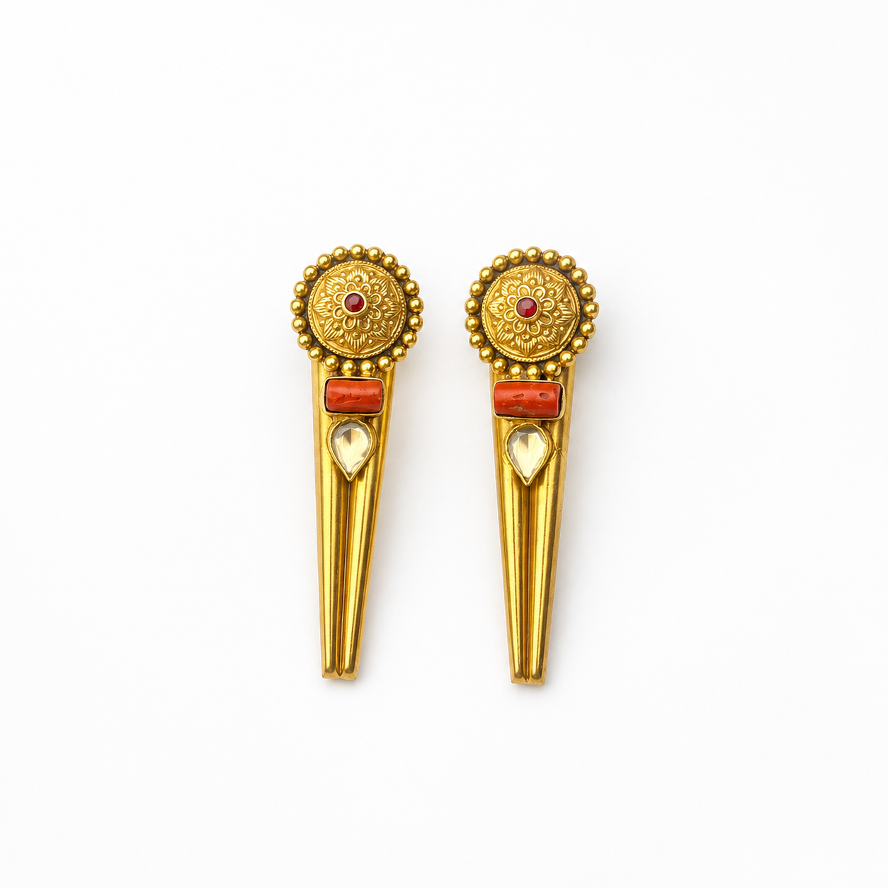 925 Silver Coral & Pear CZ Long Drop Earrings
