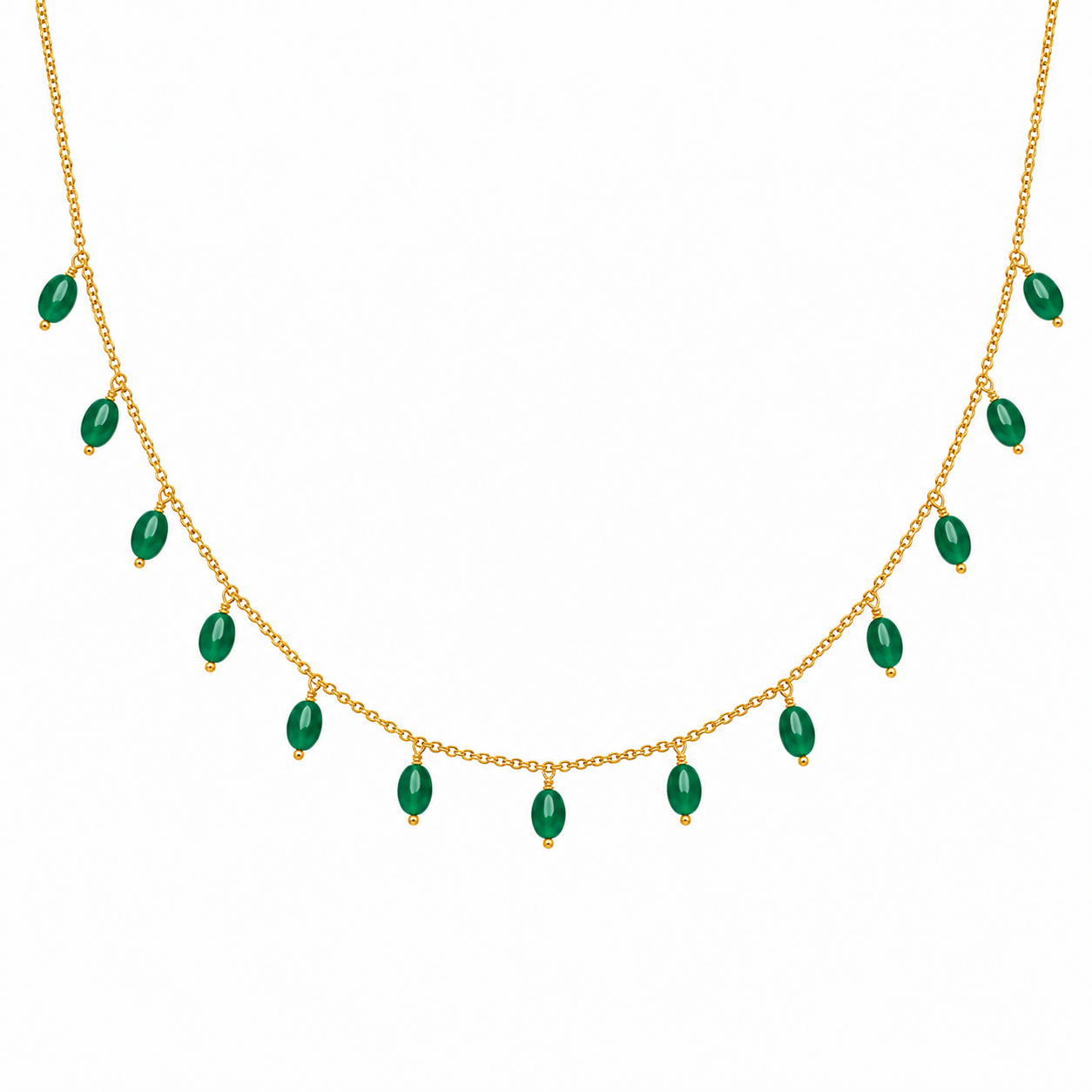 925 Silver Green Onyx Beaded Station Chain for Women