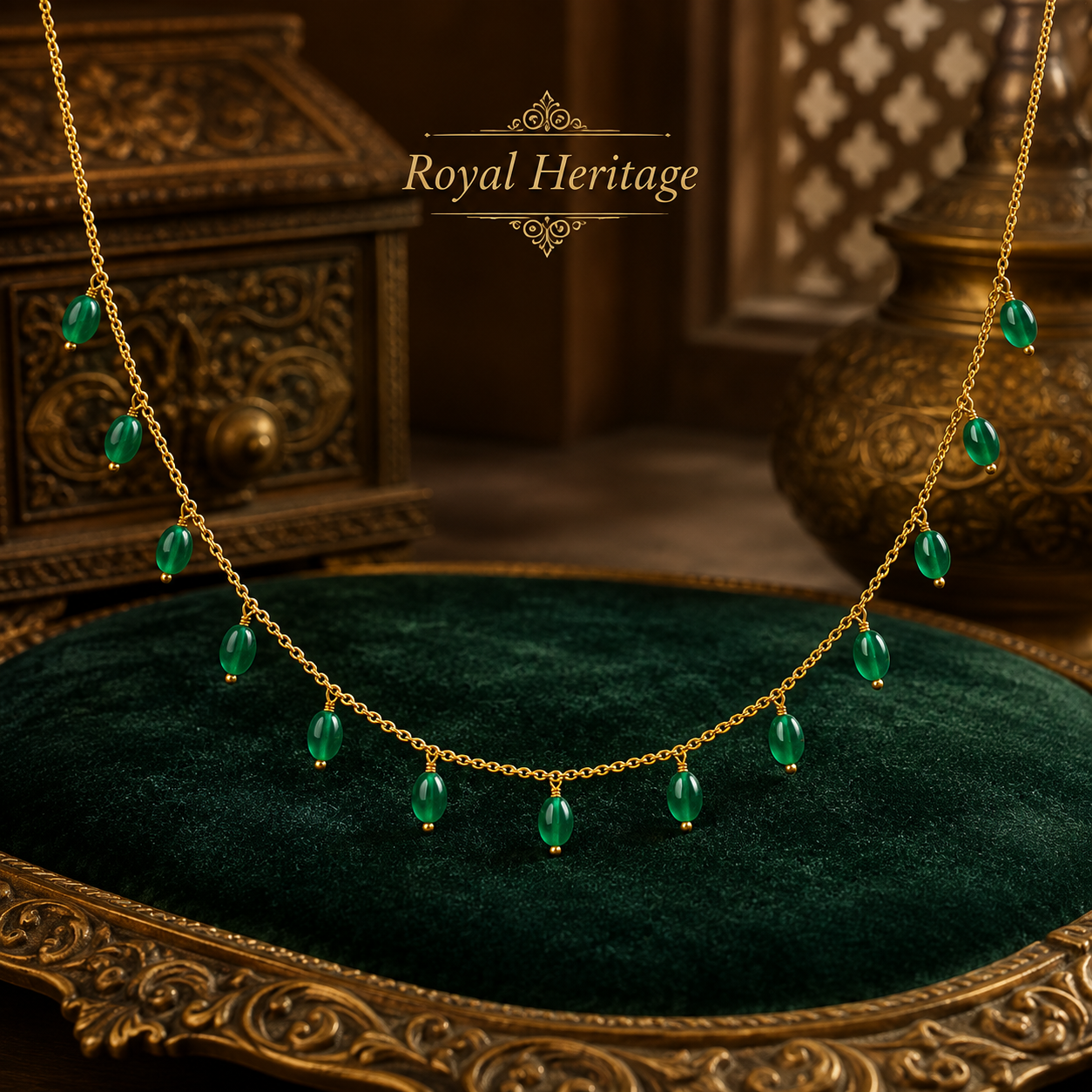 925 Silver Green Onyx Beaded Station Chain for Women