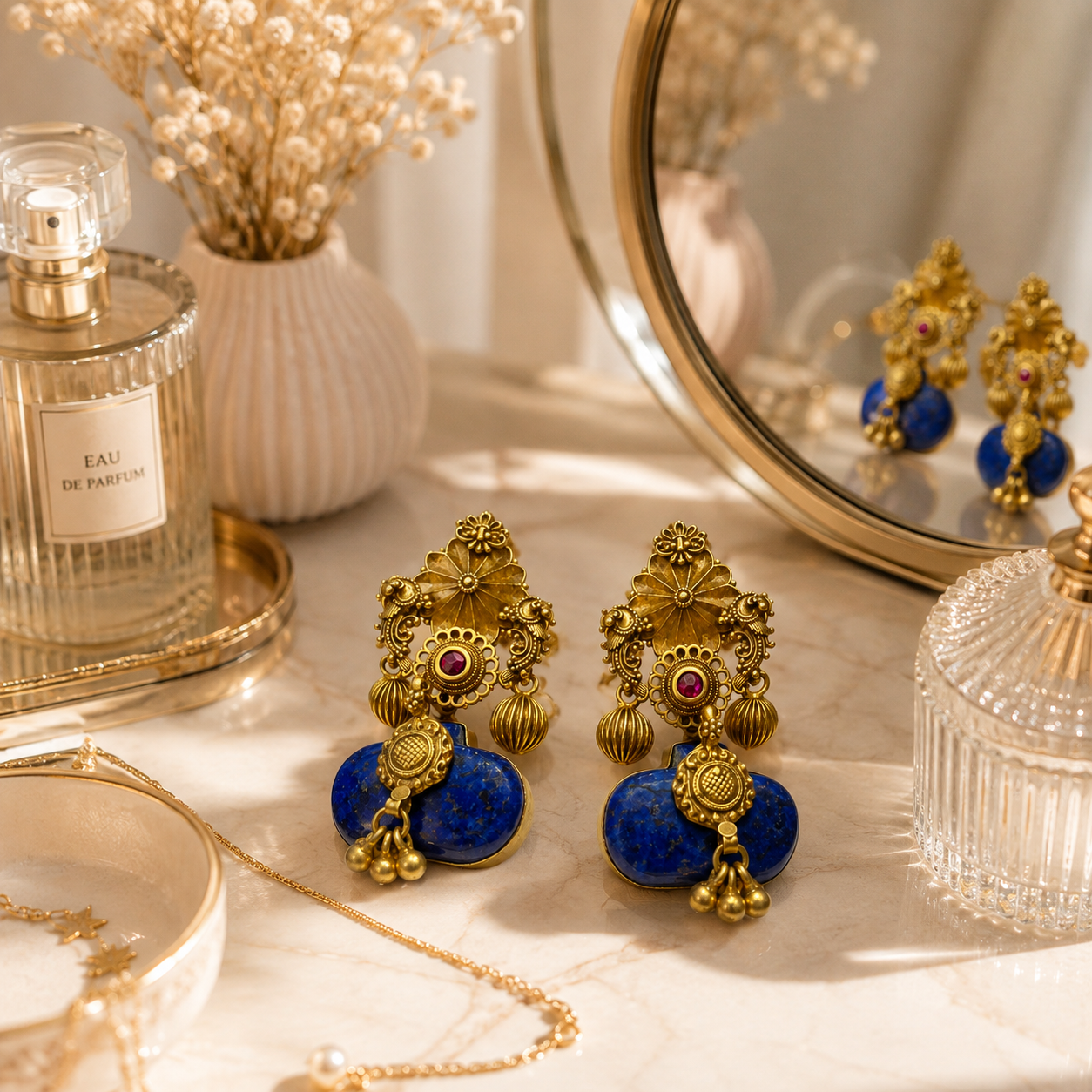 925  Silver Blue Lapis Stone Statement Drop Earrings for Women