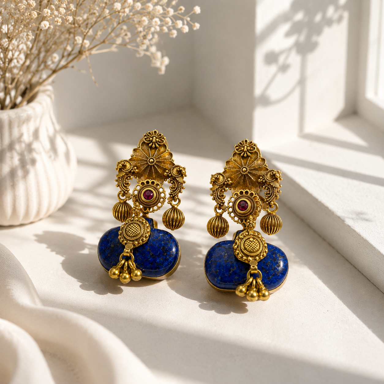 925  Silver Blue Lapis Stone Statement Drop Earrings for Women