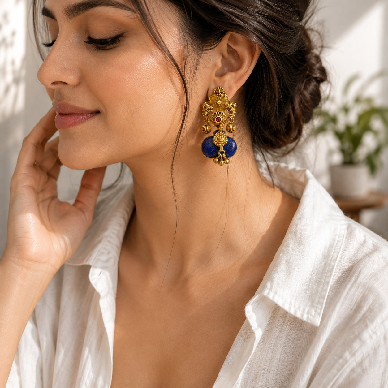 925  Silver Blue Lapis Stone Statement Drop Earrings for Women