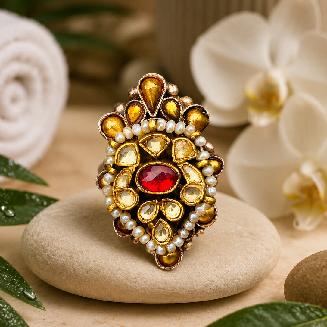 Gold-Plated 925 Silver Statement Ring for Women