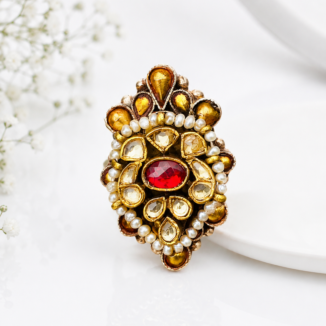 Gold-Plated 925 Silver Statement Ring for Women
