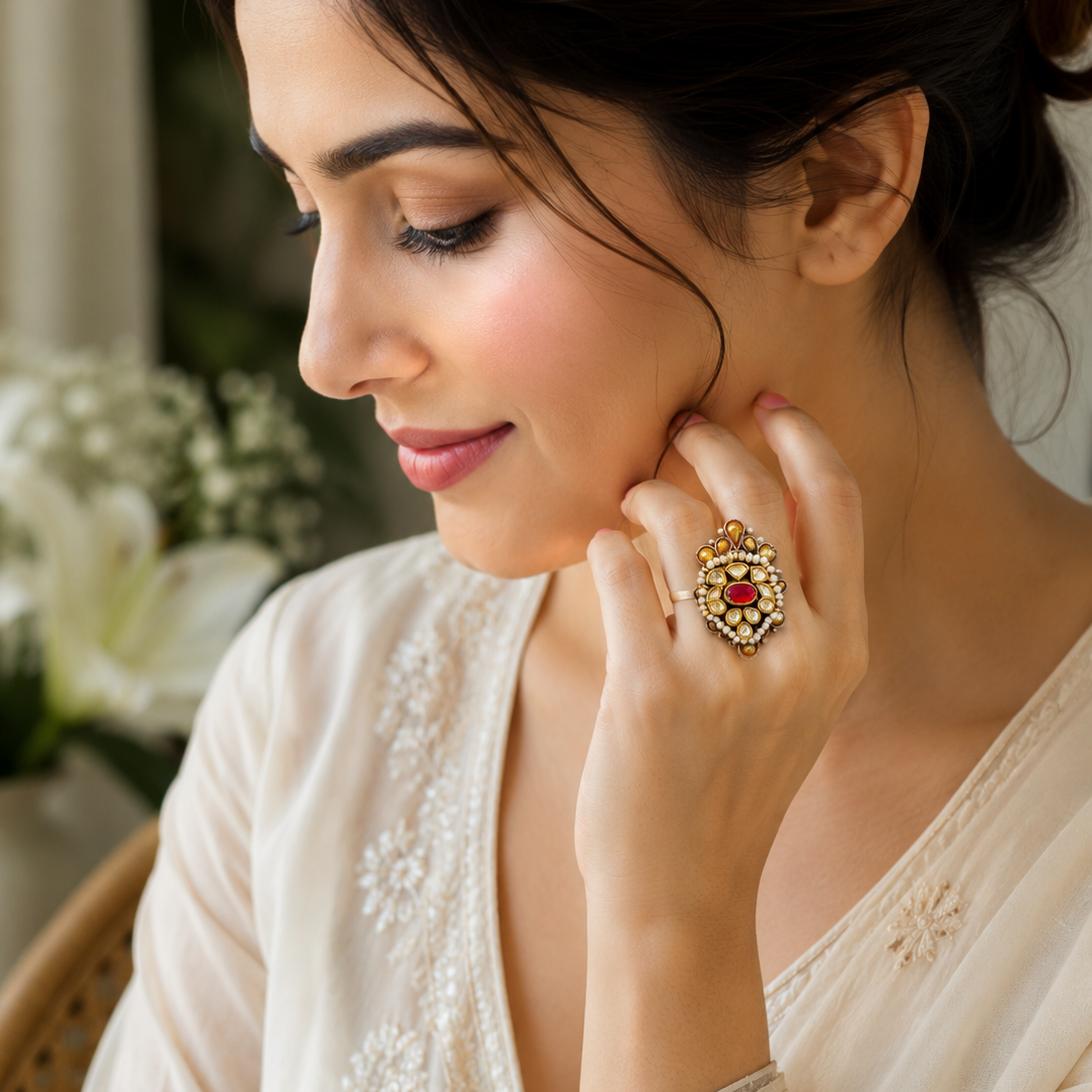 Gold-Plated 925 Silver Statement Ring for Women