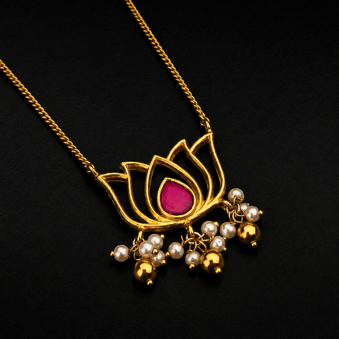 Handcrafted 925 Silver Lotus Jewellery Set with Pearl Drops