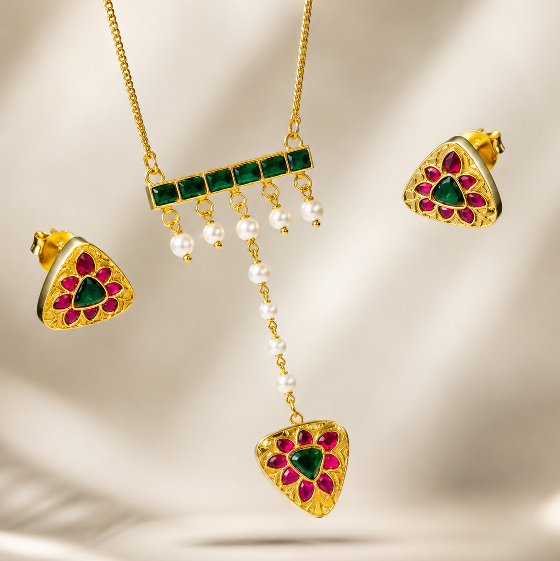 925  Silver Emerald Green Pendant Set with Earrings