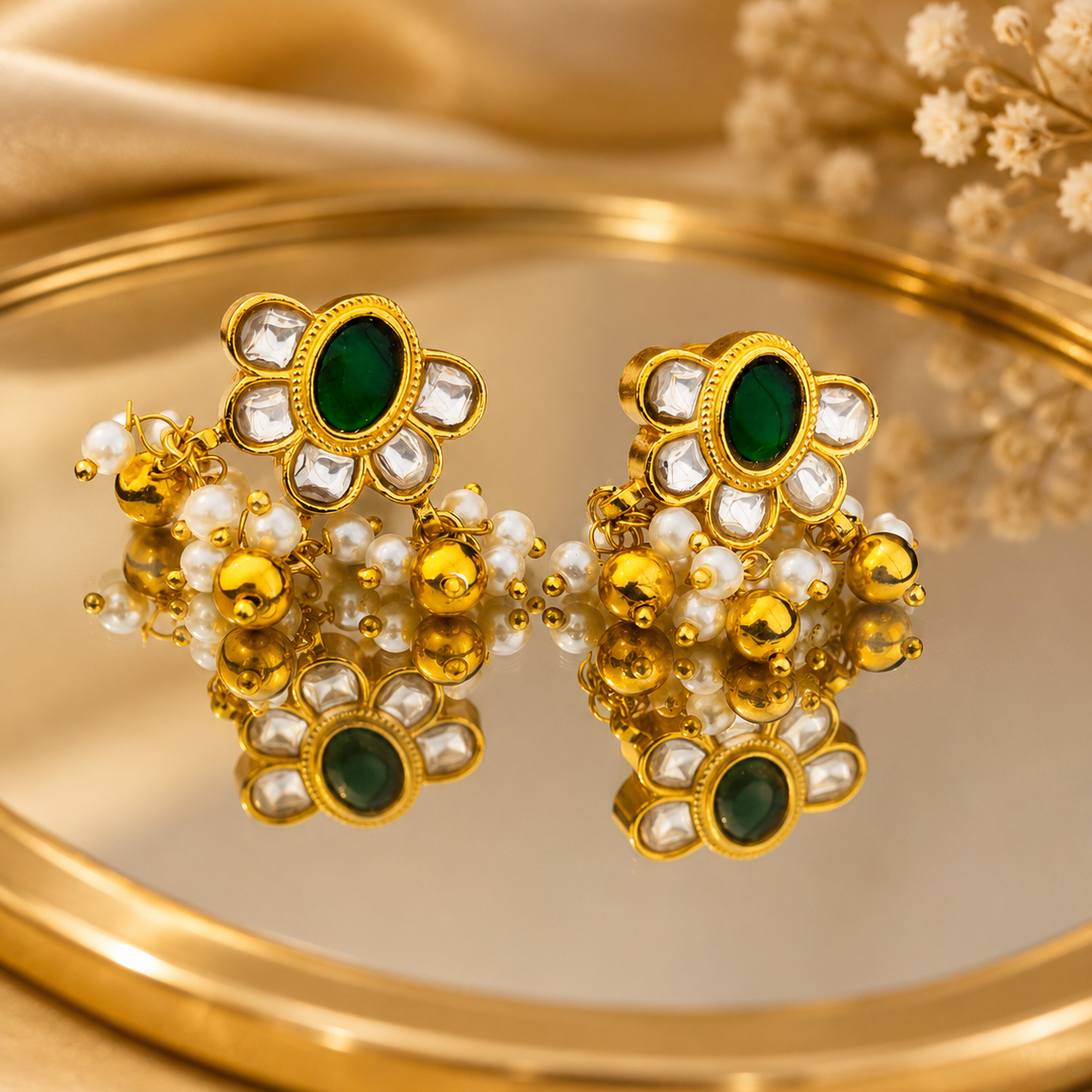 Designer Green Onyx & Kundan Jewellery Set for Women