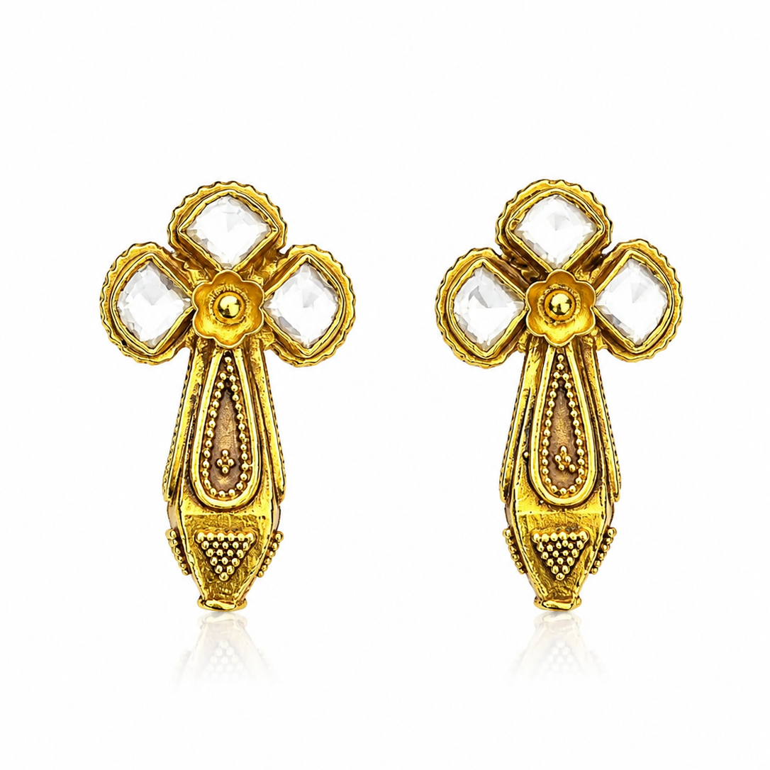 925  Silver Gold-Plated Kundan Floral Stud Earrings