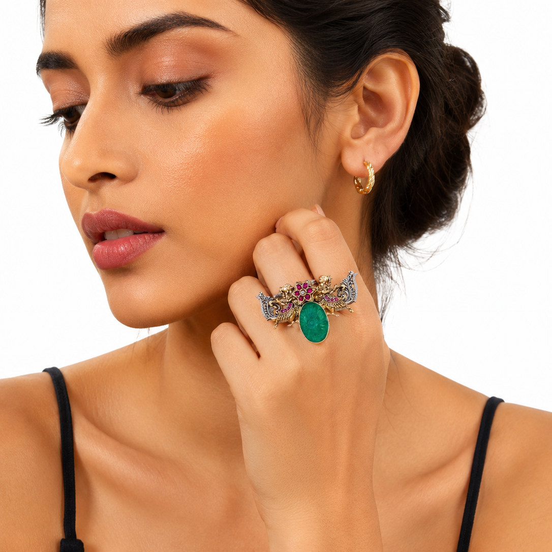 Antique Gold & Silver Adjustable Designer Ring for Women