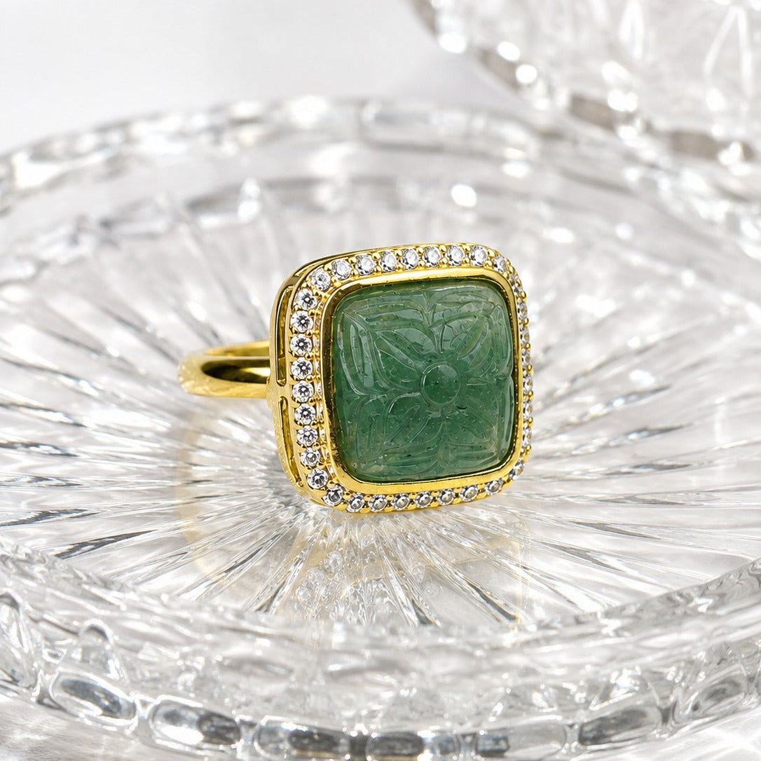 Gold Plated CZ Halo Adjustable Designer Ring for Women