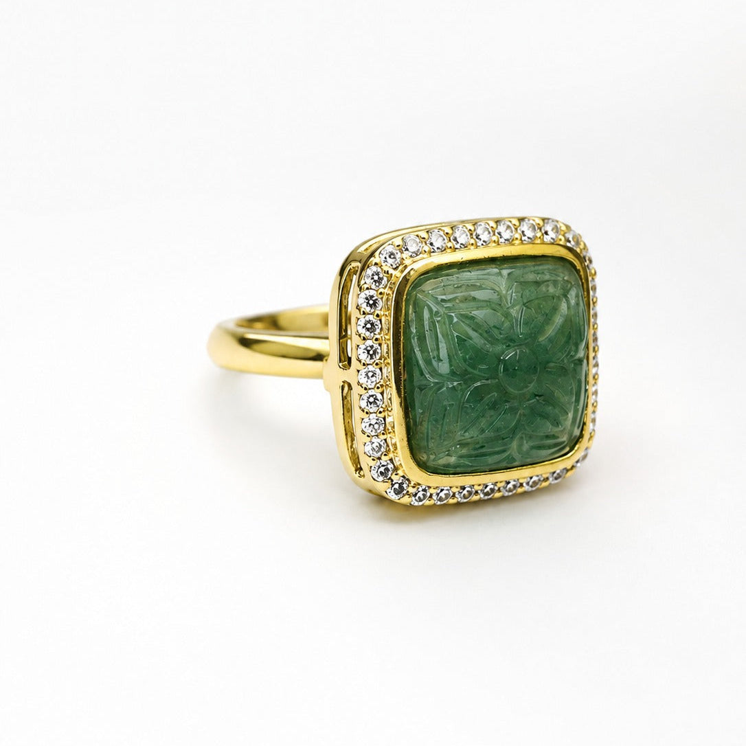 Gold Plated CZ Halo Adjustable Designer Ring for Women