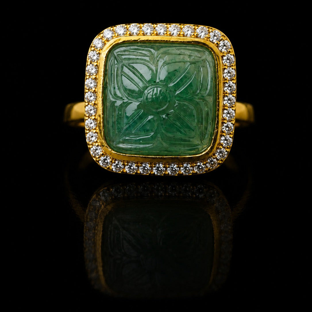 Gold Plated CZ Halo Adjustable Designer Ring for Women