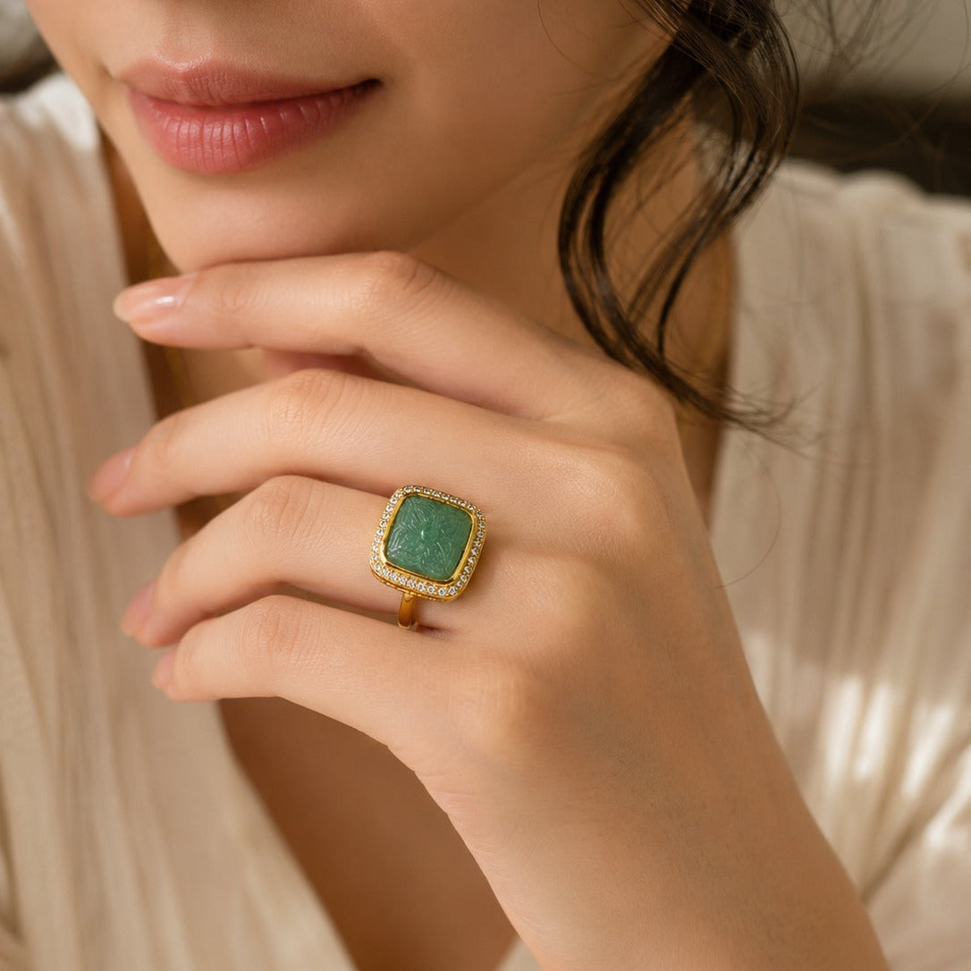 Gold Plated CZ Halo Adjustable Designer Ring for Women