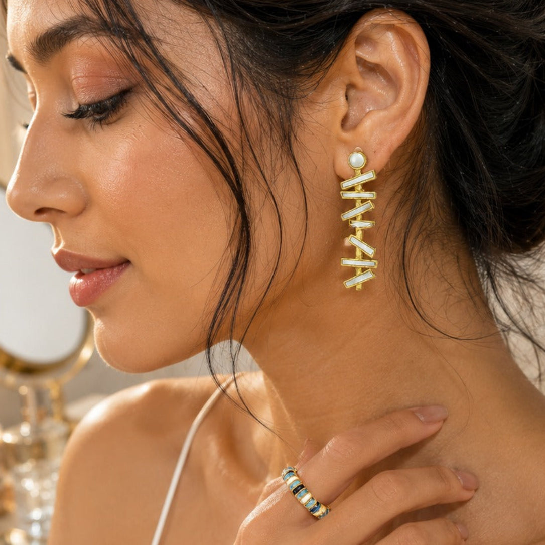 925 Silver Mother of Pearl Geometric Drop Earrings