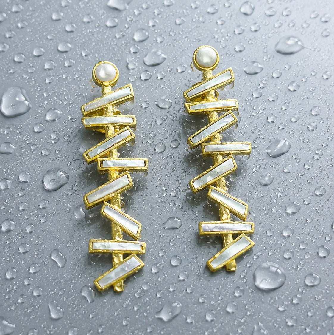 925 Silver Mother of Pearl Geometric Drop Earrings