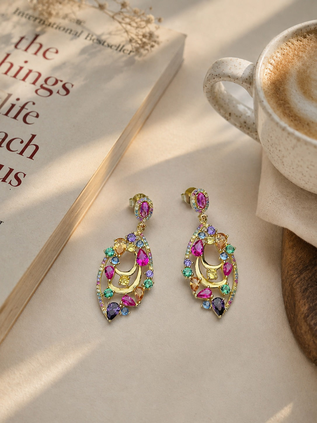 925 Silver Rainbow Multi-Color CZ Statement Drop Earrings