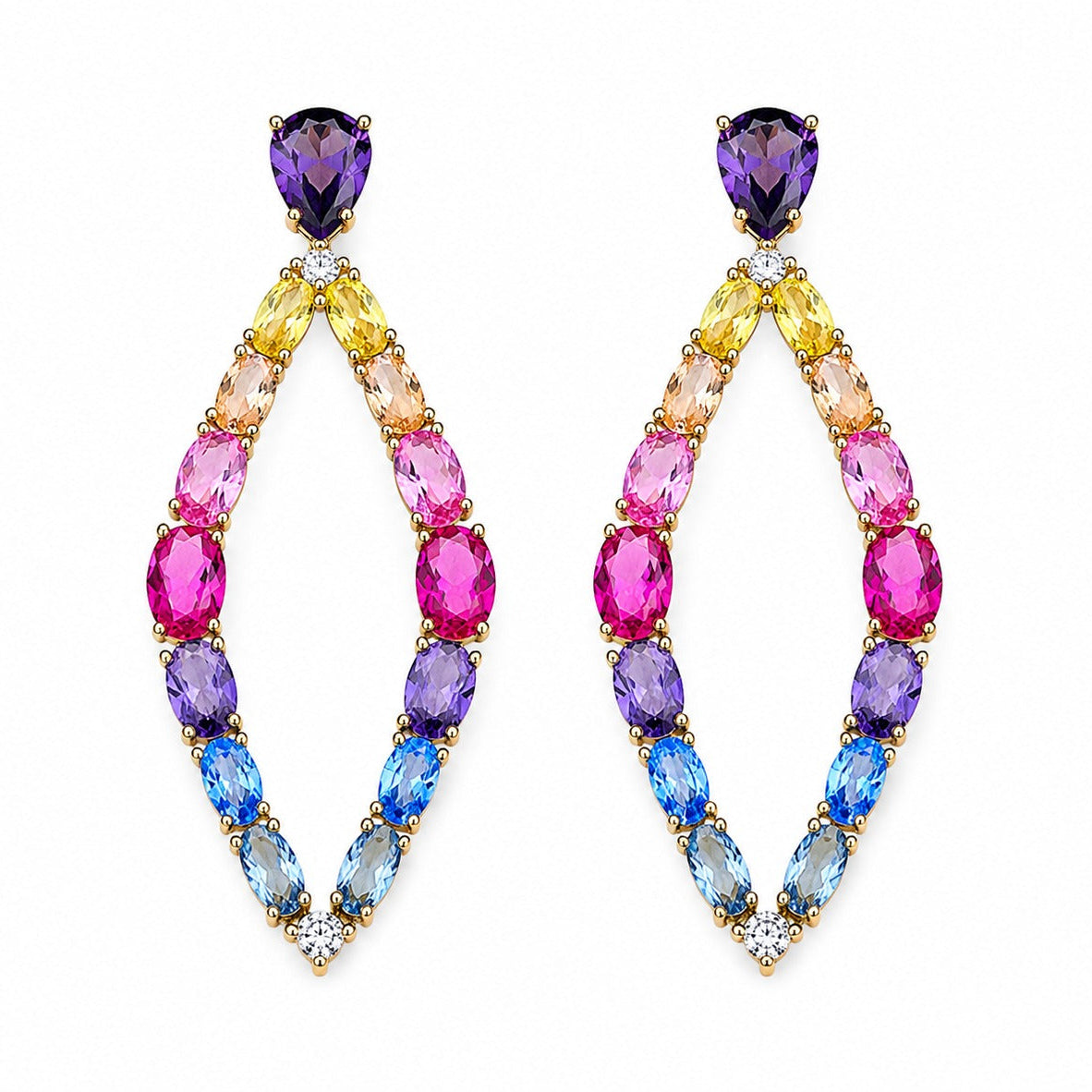 925 Silver Rainbow Multi-Color Gemstone Drop Earrings