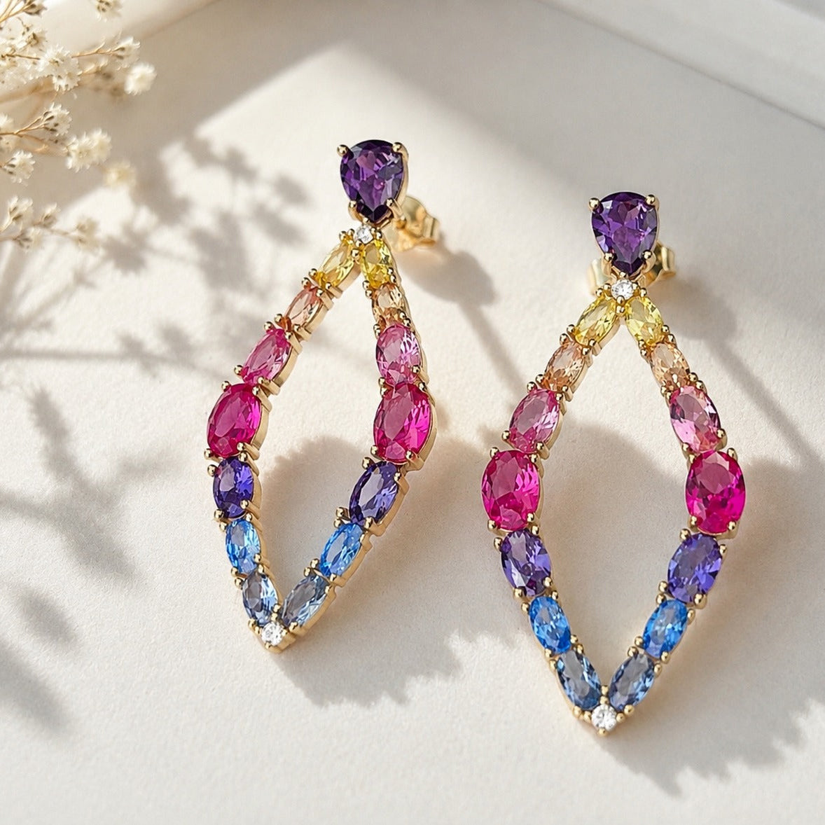 925 Silver Rainbow Multi-Color Gemstone Drop Earrings