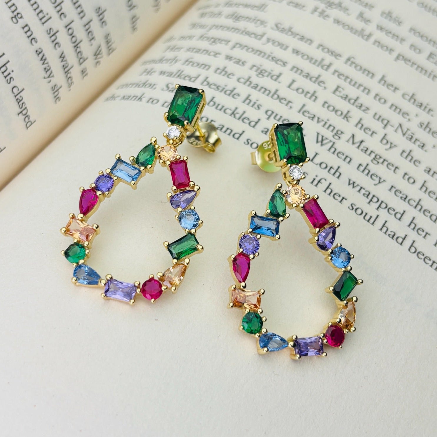 Gold Plated Rainbow CZ Designer Statement Earrings for Women