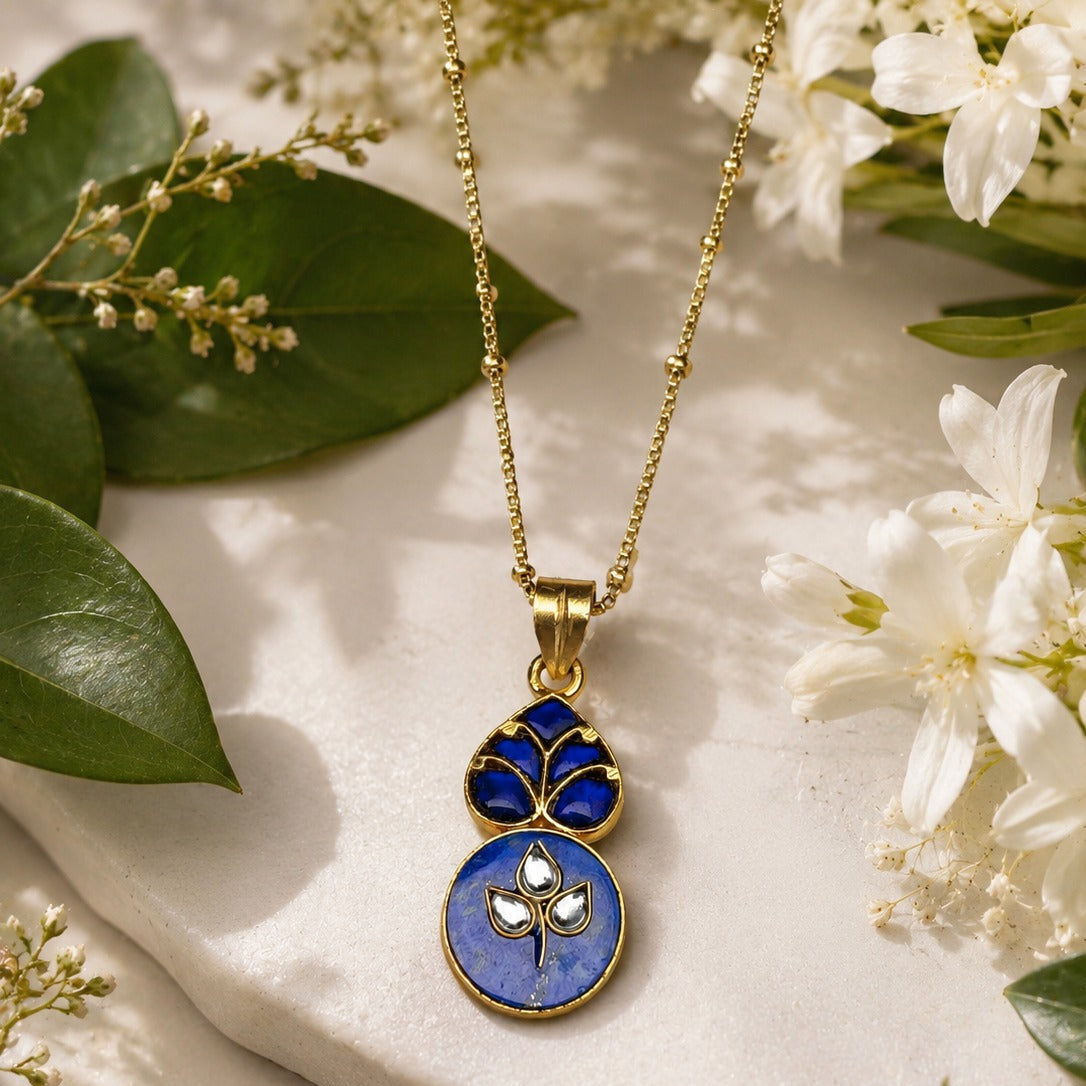 925  Silver Blue Enamel Pendant Necklace