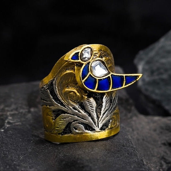 925 Silver Blue Enamel Bird Ring for Women