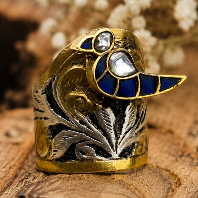925 Silver Blue Enamel Bird Ring for Women