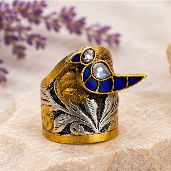 925 Silver Blue Enamel Bird Ring for Women