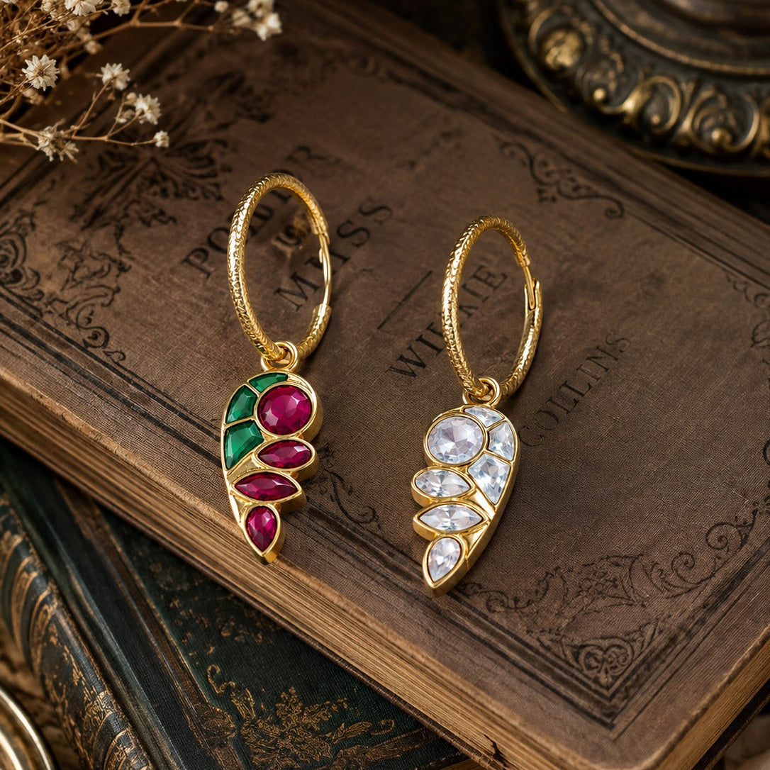 925 Silver Dual-Tone Leaf Hoop Earrings for Women