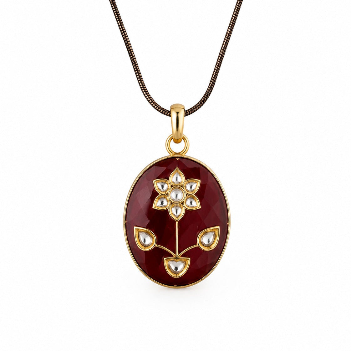 925 Silver Red Oval Floral Pendant for Women
