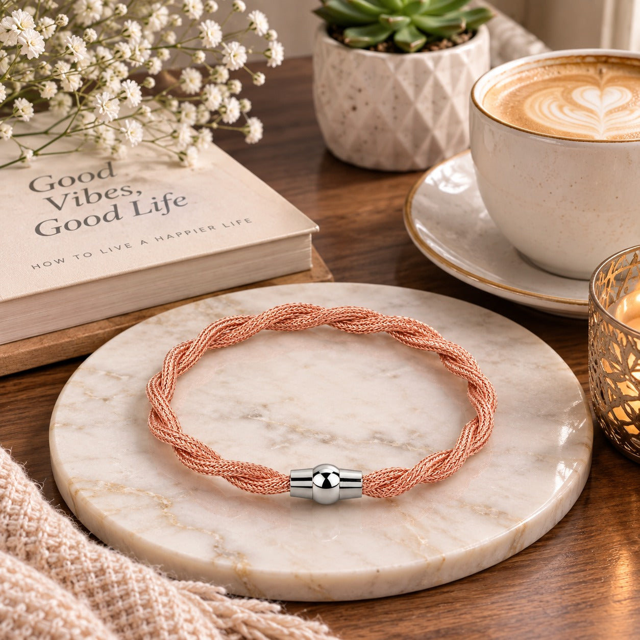 925 Silver Rose Gold Mesh Magnetic Bracelet for Women