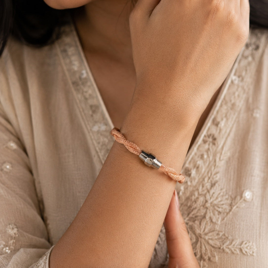 925 Silver Rose Gold Mesh Magnetic Bracelet for Women