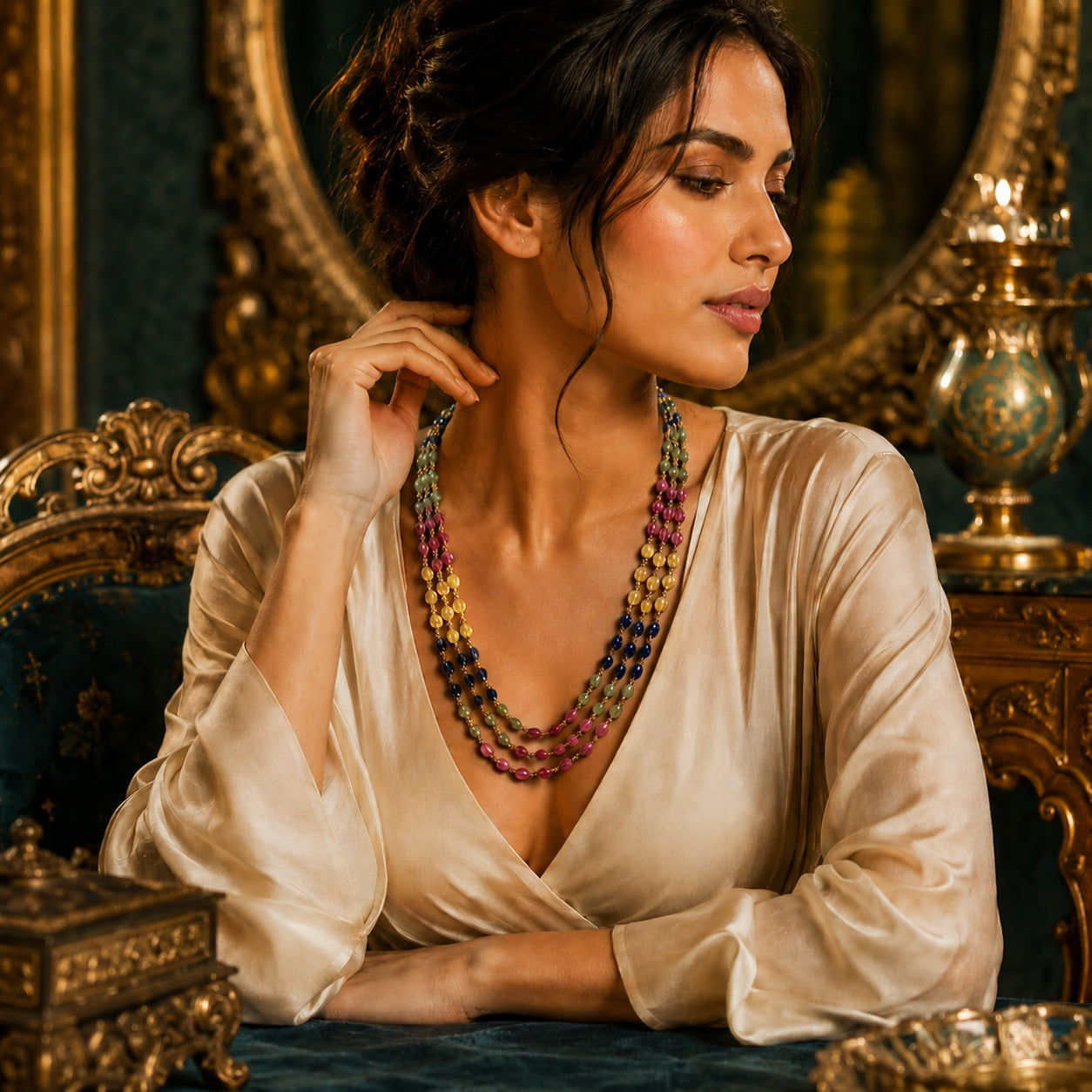 925  Silver Multi-Layer Multi-Color Beaded Chain