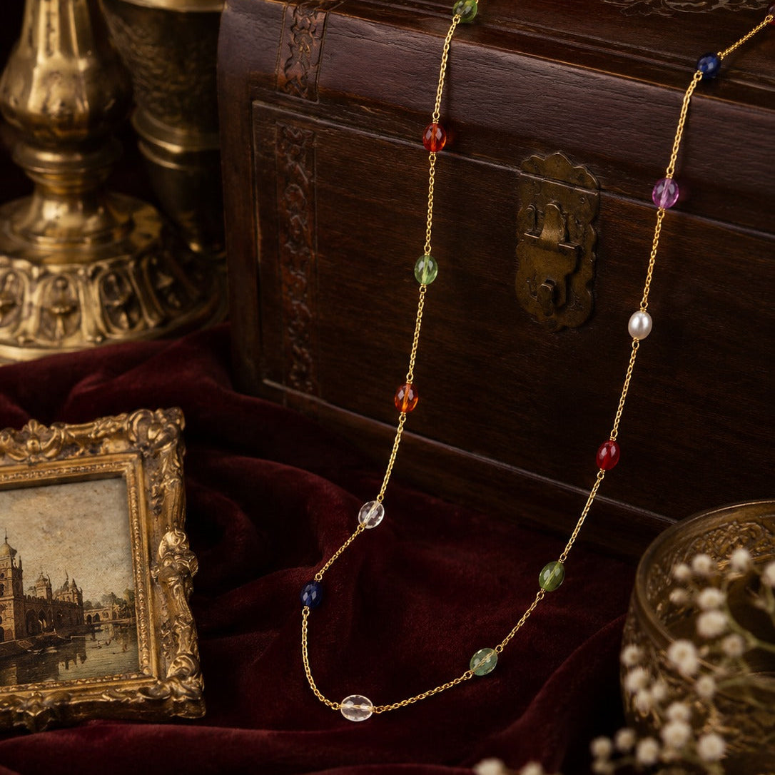 925 Silver Multi-Color Gemstone Station Chain
