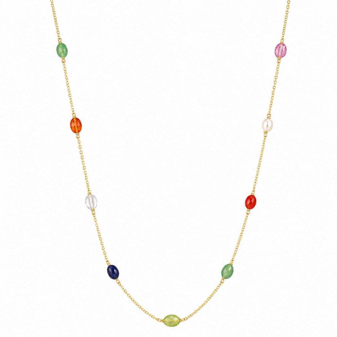 925 Silver Multi-Color Gemstone Station Chain