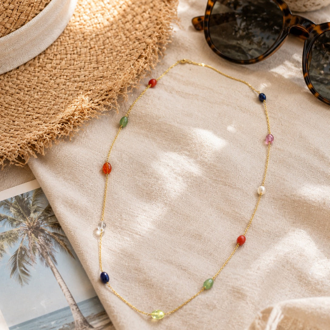 925 Silver Multi-Color Gemstone Station Chain