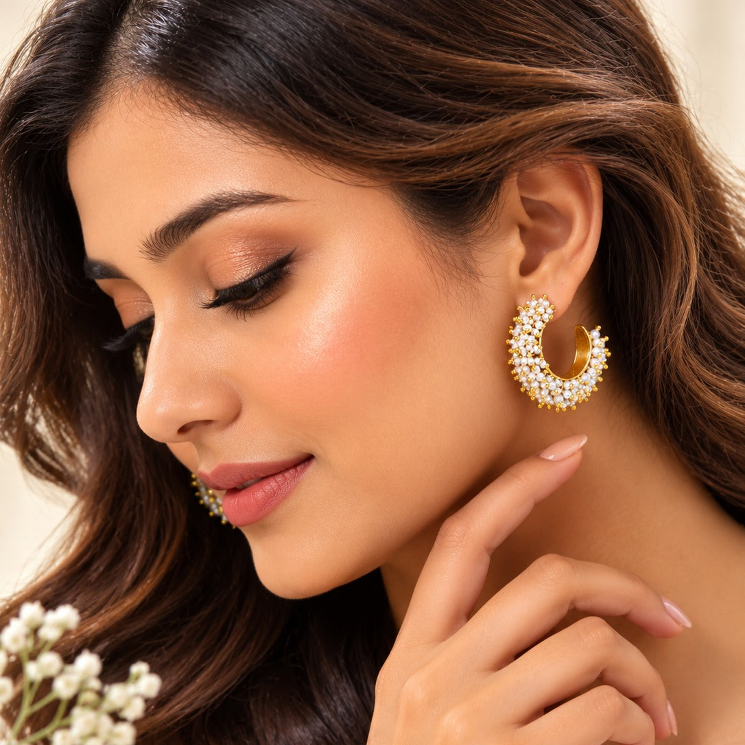 25  Silver Gold-Plated Pearl Hoop Earrings for Women
