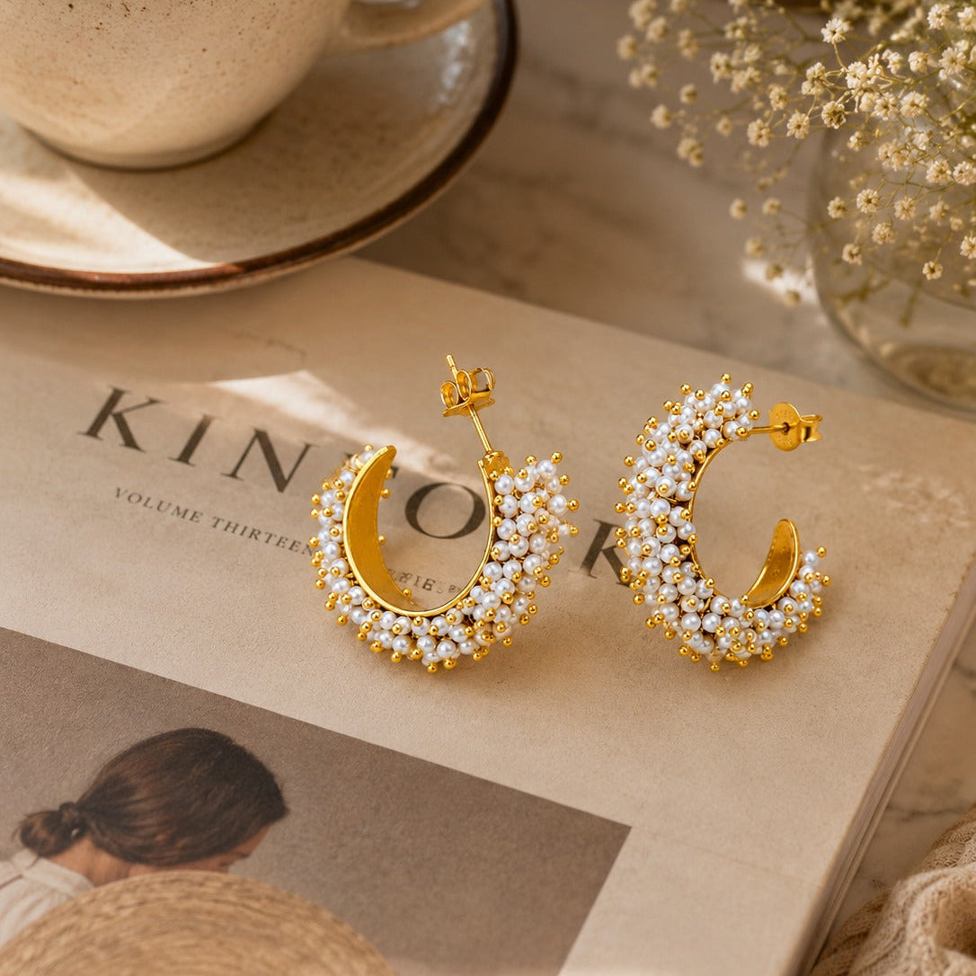 25  Silver Gold-Plated Pearl Hoop Earrings for Women